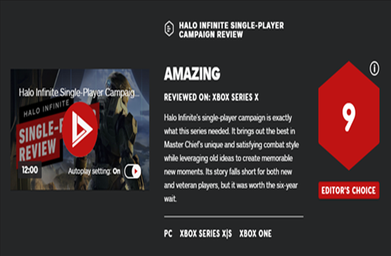 《光环：无限》战役IGN/GS 9分 经典思路创造新辉煌